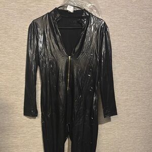 Glossy Black Jumpsuit with Zipper